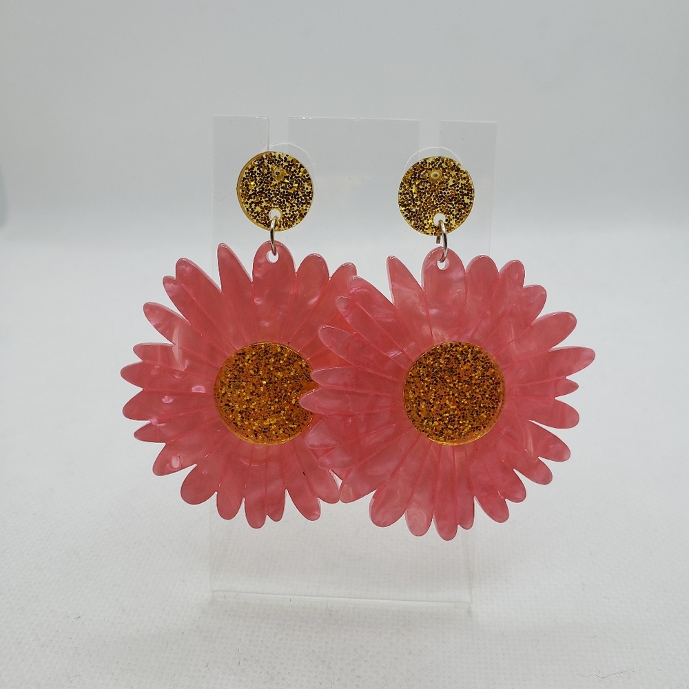 Pink and Gold Floral Earrings